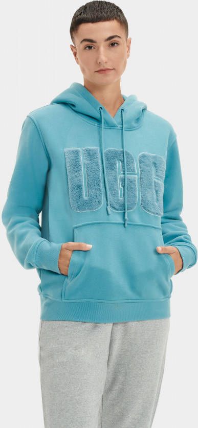 Ugg W Rey Fuzzy Logo Hoodie in Mediterranean Blue