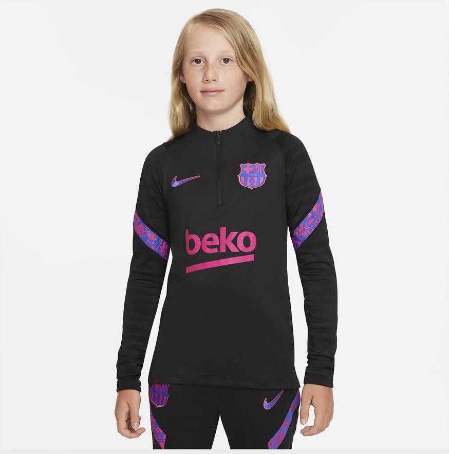 Nike Kids FC Barcelona Strike Nike Dri FIT voetbaltrainingstop voor kids Zwart