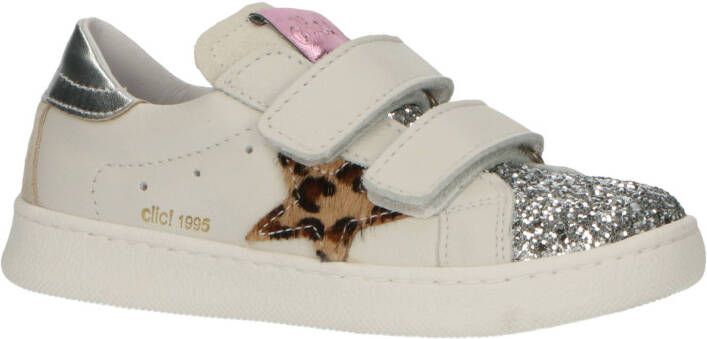 Clic! CL 20328 leren sneakers met glitters wit/zilver