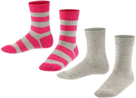 FALKE Happy Stripe sokken set van 2 grijs/fuchsia