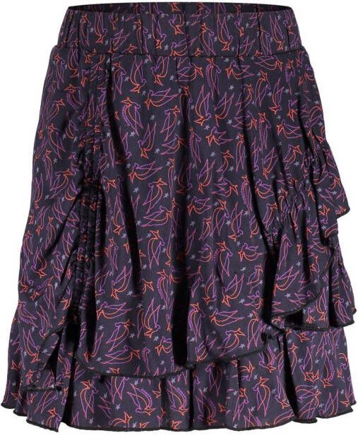 Frankie&Liberty rok Becky met all over print zwart/paars