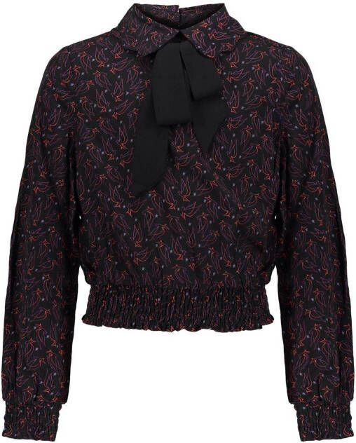 Frankie&Liberty top Bella met all over print zwart/paars