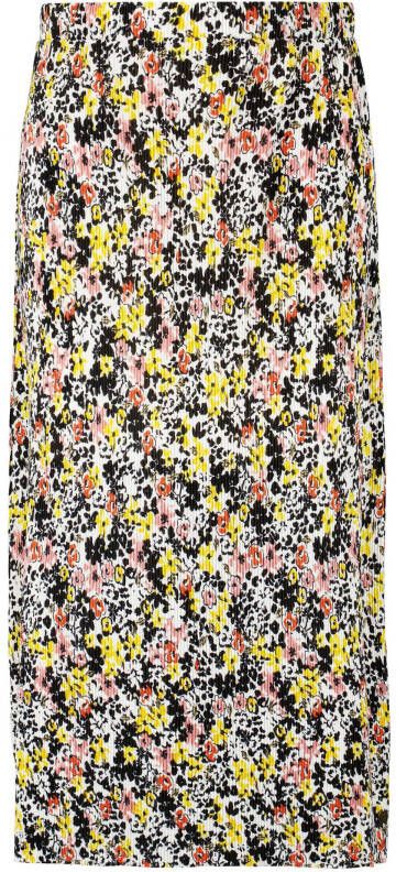 Garcia gebloemde ribgebreide midi rok zwart/wit/geel/roze