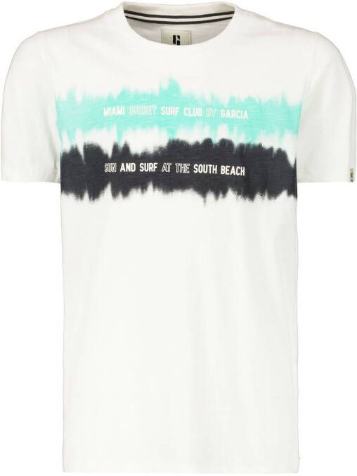 Garcia T shirt met printopdruk offwhite/mintgroen/grijs