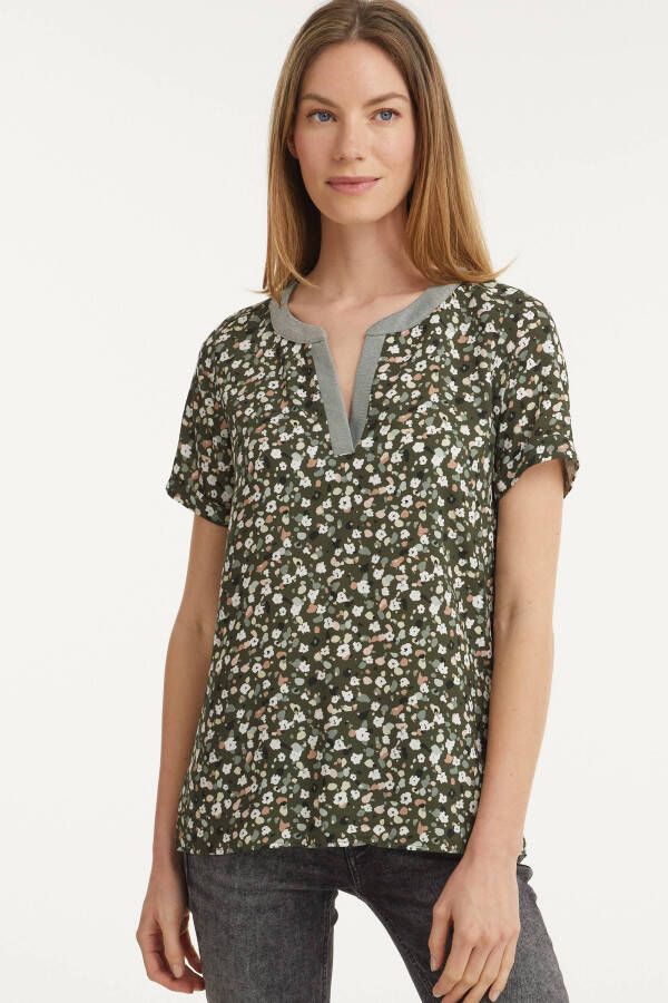 Geisha top met all over print groen/multi