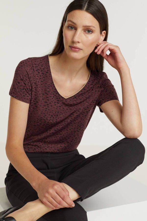 Geisha top met contrastbies donkerrood/zwart