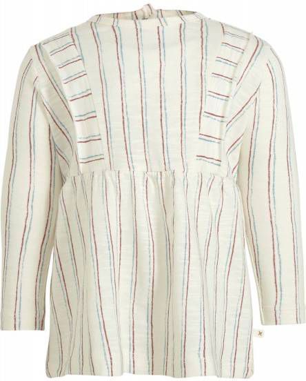 Moodstreet Petit gestreepte baby jurk Olive van biologisch katoen gebroken wit