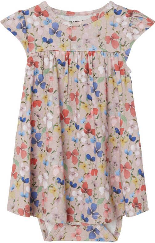 NAME IT BABY gebloemde newborn baby jurk NBFDIANE beige/multi