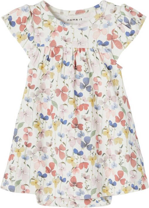 NAME IT BABY gebloemde newborn baby jurk NBFDIANE wit/multi