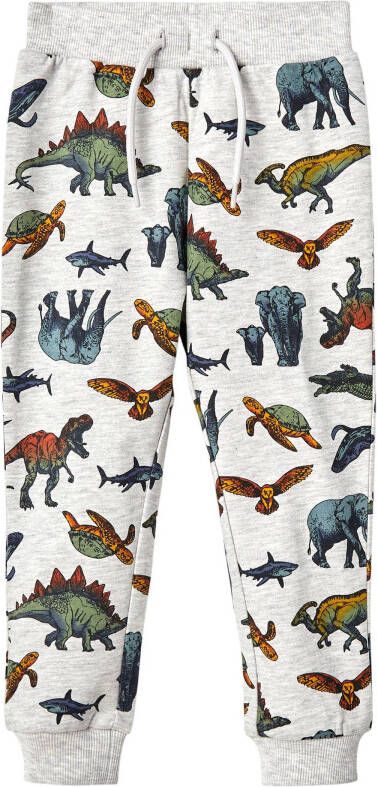 NAME IT MINI joggingbroek NMMBEAS met all over print grijs melange/multi