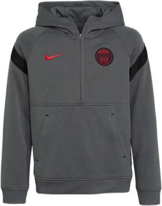Nike Paris Saint Germain Hoodie Dri FIT Travel Fleece Half Zip Grijs/Zwart/Donkerrood Kinderen