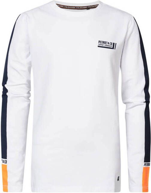 Petrol Industries longsleeve met contrastbies wit/zwart/oranje