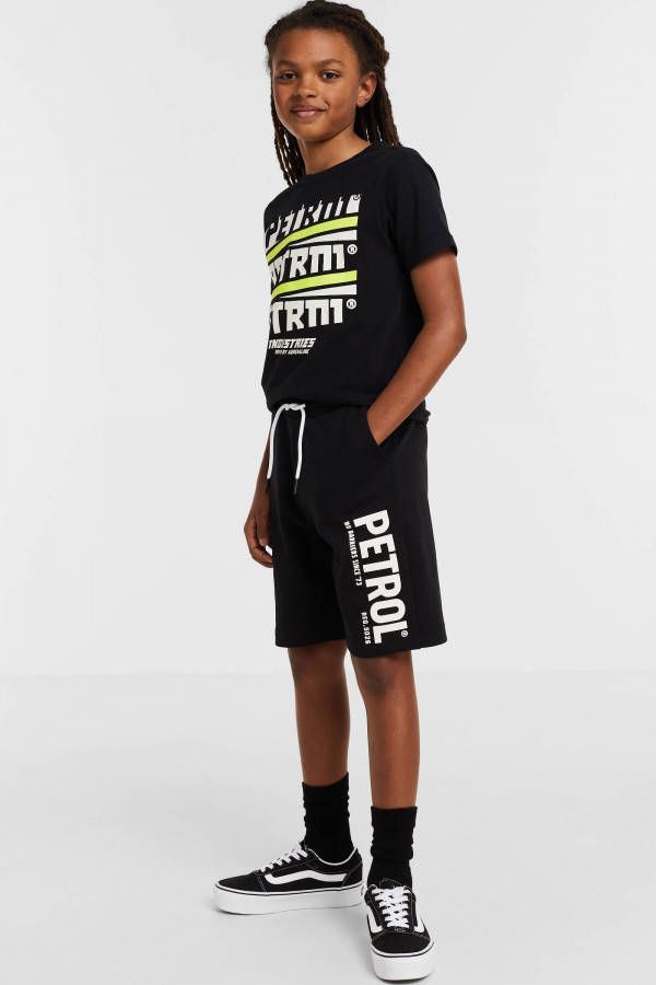 Petrol Industries regular fit sweatshort met zijstreep zwart