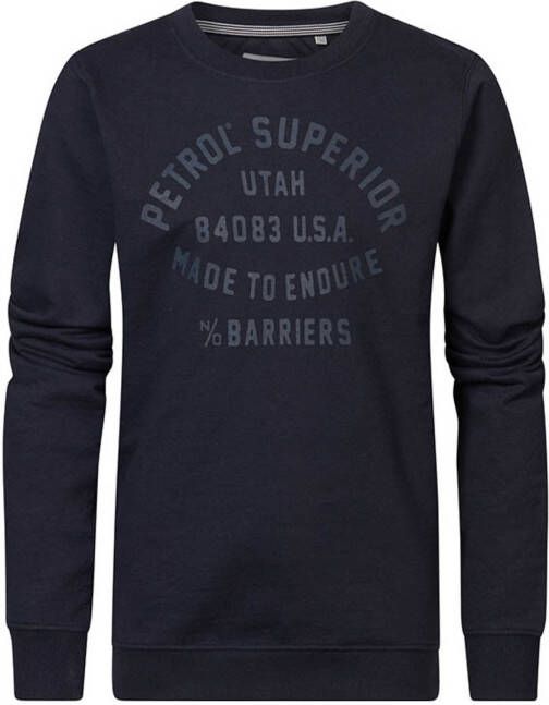 Petrol Industries sweater met tekst donkerblauw