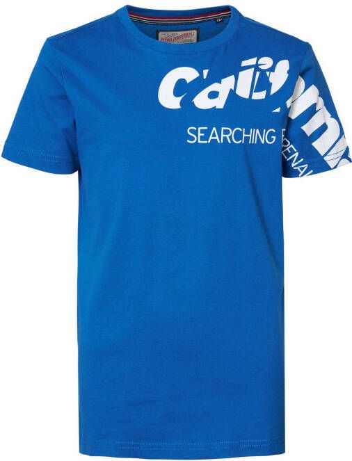 Petrol Industries T shirt met printopdruk blauw/wit