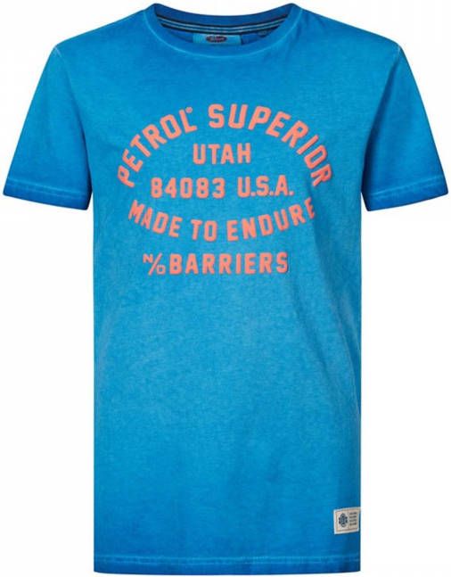 Petrol Industries T shirt met tekst aqua blauw