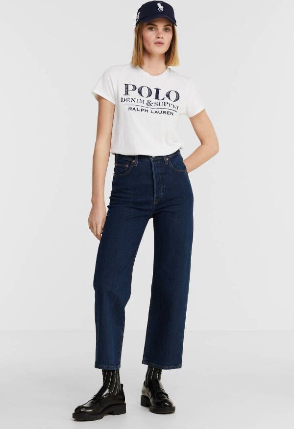 Ralph Lauren Denim Supply Logo Jersey T Shirt , Wit, Dames