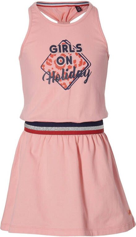 Quapi Girls halter jurk Feli met printopdruk en plooien roze
