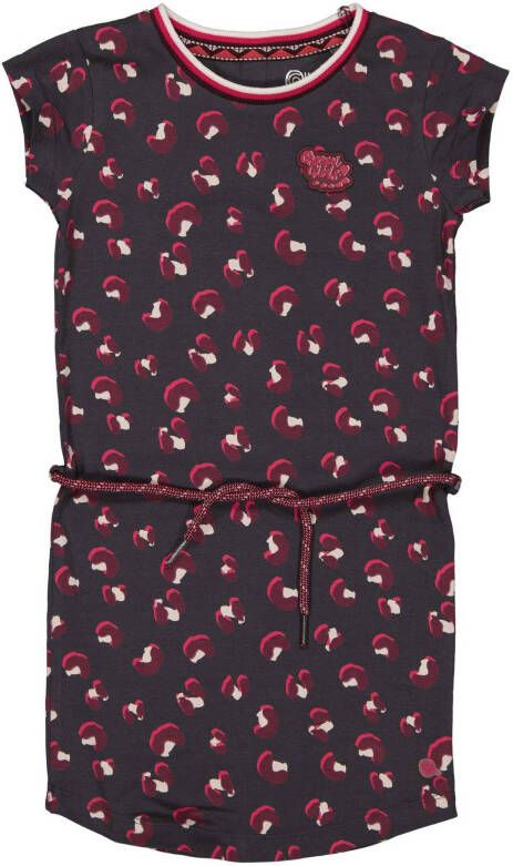 Quapi Girls jurk Maaike met panterprint donkergrijs/donkerroze