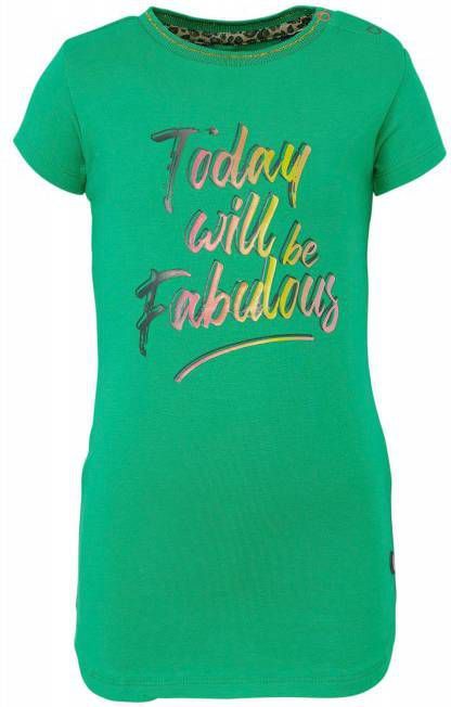 Quapi T-shirt Beliz met contrastbies en glitters groen/roze