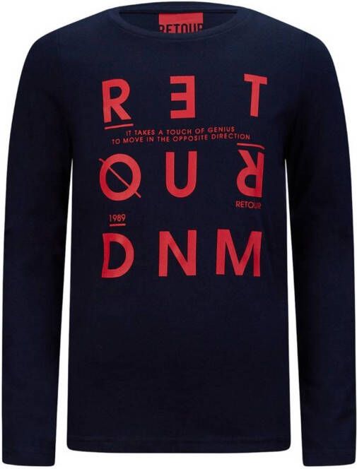 Retour Denim longsleeve Pepijn met logo donkerblauw/rood