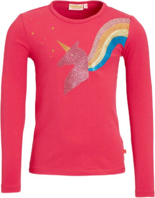 Someone longsleeve Zanna met printopdruk en glitters fuchsia