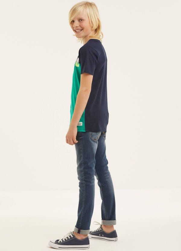 Vingino T shirt Hewy met logo donkerblauw/mintgroen