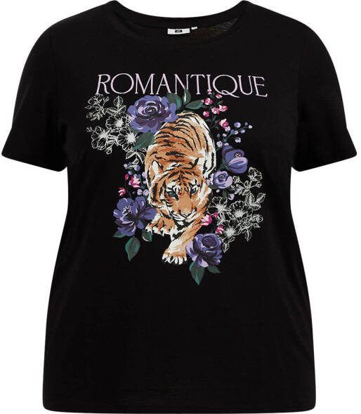 WE Fashion Curve T shirt met printopdruk zwart/bruin/paars