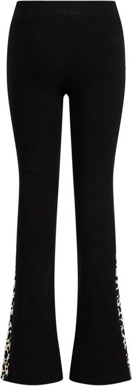 WE Fashion flared broek met panterprint zwart/wit