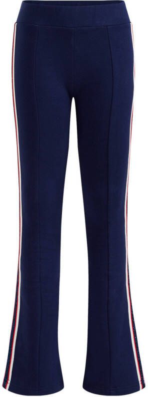 WE Fashion flared broek met zijstreep donkerblauw/multi