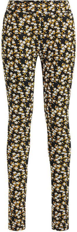 WE Fashion gebloemde legging zwart/geel/wit