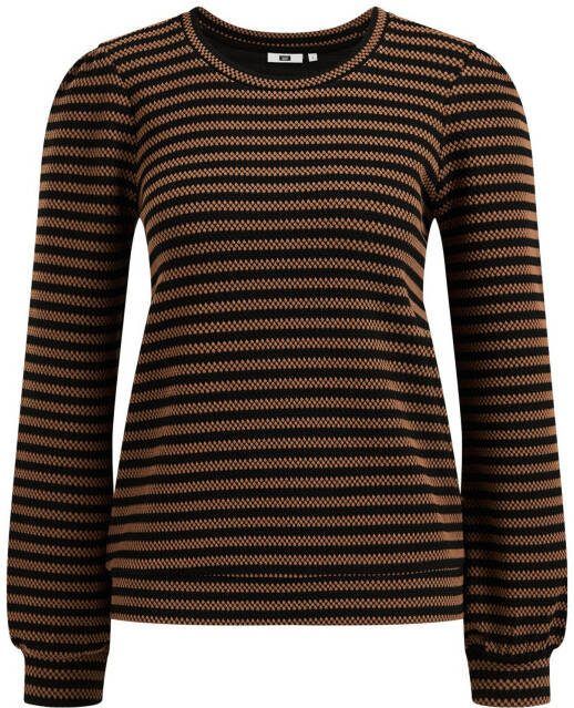 WE Fashion gestreepte geweven sweater zwart/bruin