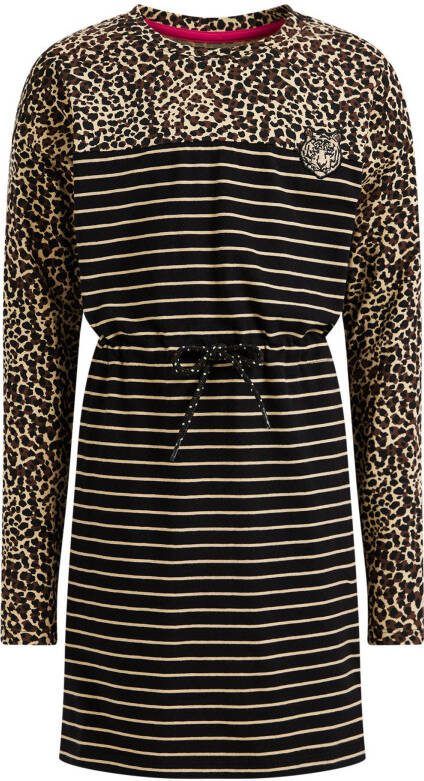 WE Fashion gestreepte jurk zwart/bruin