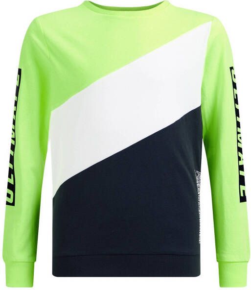WE Fashion longsleeve fluo geel/wit/zwart