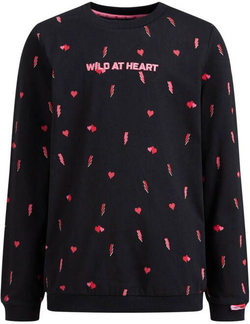 WE Fashion longsleeve met all over print zwart/rood