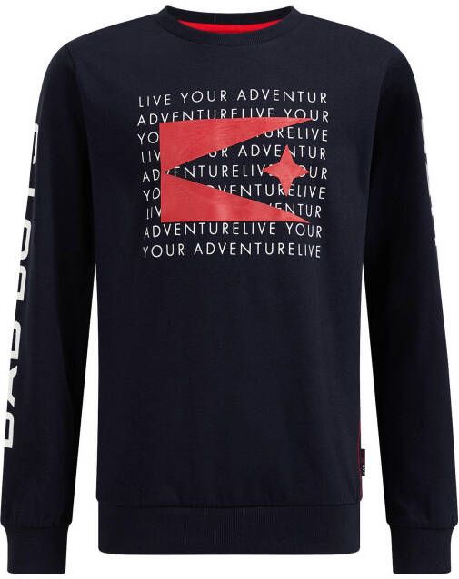 WE Fashion longsleeve met printopdruk donkerblauw/rood/wit