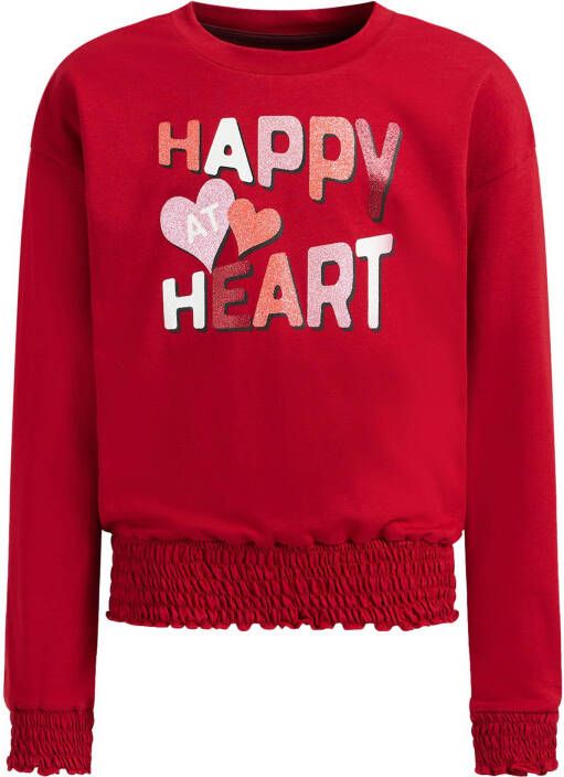 WE Fashion longsleeve met tekst en ruches rood