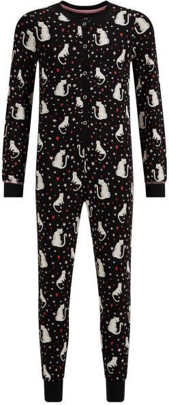 WE Fashion onesie met all over print zwart/wit/rood