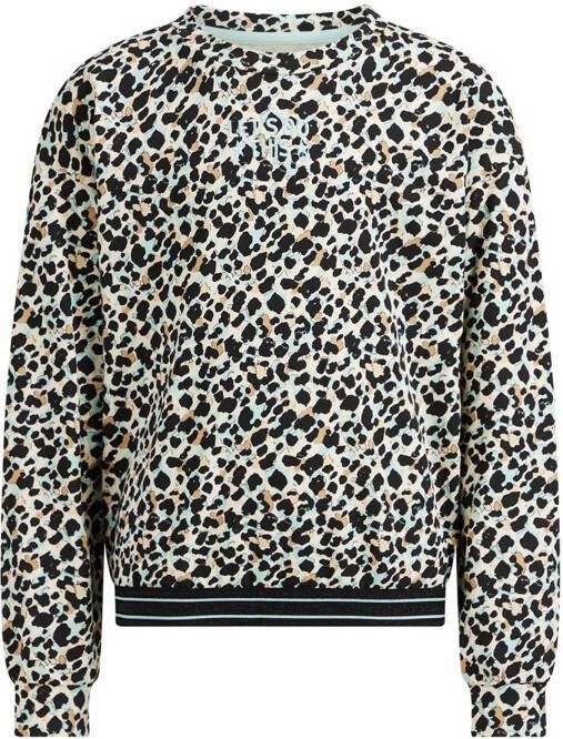 WE Fashion oversized longsleeve panterprint zwart/wit/beige/lichtblauw