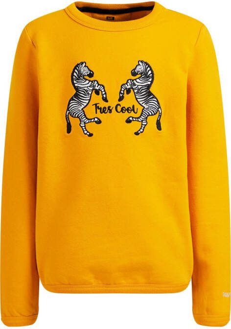 WE Fashion sweater met borduursel okergeel