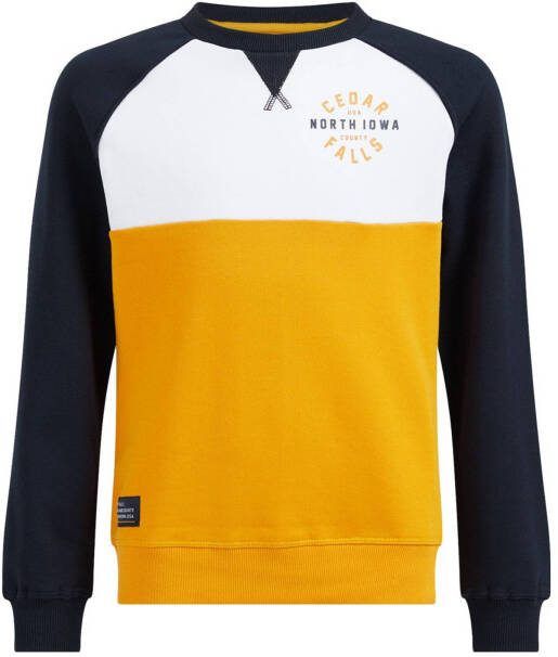 WE Fashion sweater met meerkleurige print geel/wit/blauw
