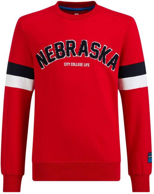 WE Fashion sweater met tekst rood/zwart/wit