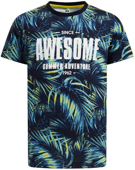 WE Fashion T shirt met bladprint donkerblauw/multi