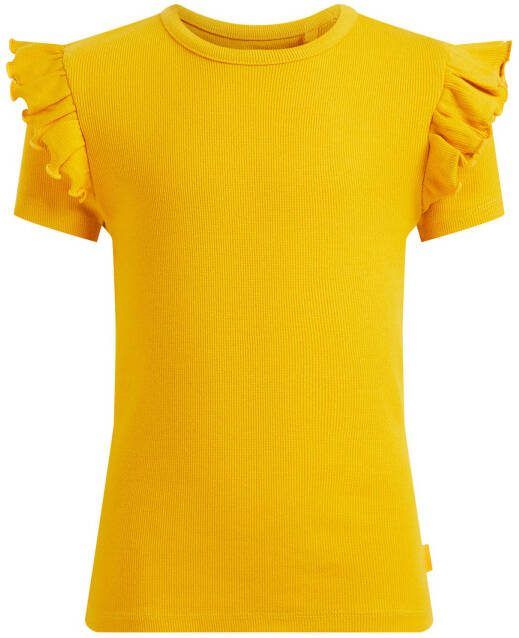 WE Fashion T shirt met ruches geel