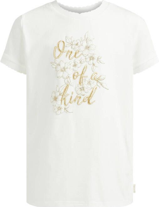 WE Fashion T shirt met tekst en borduursels off white