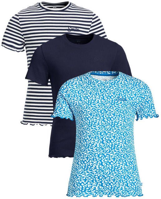 WE Fashion T shirt set van 3 blauw/donkerblauw/wit