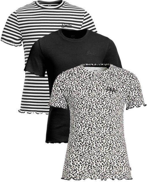 WE Fashion T shirt set van 3 zwart/wit