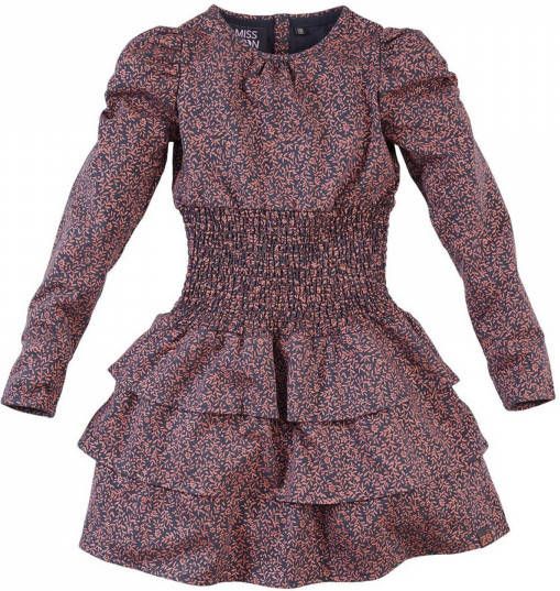 Z8 jurk Chantal W22 met all over print en volant donkerblauw/oranje